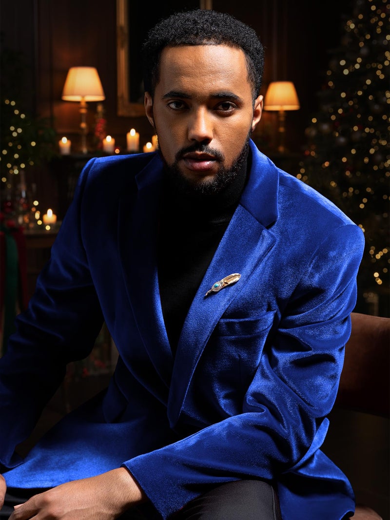 WEEN CHARM Velvet Blazer for Men Slim Fit One Button Sport Coat Tuxedo Jacket for Prom Wedding Party Dinner - Image 5